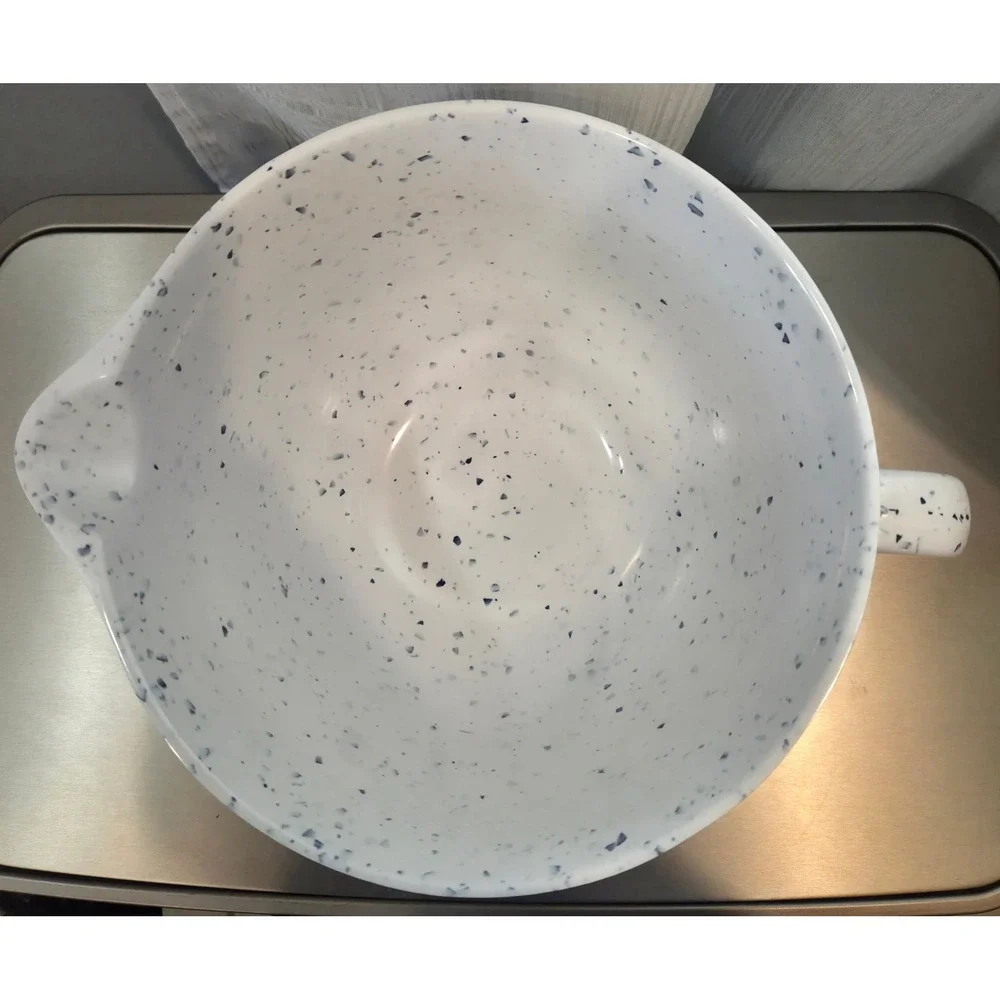 Cynthia Rowwey Shabby Chic Melamine Mixing Bowl White Blue Speckled Pour Spout